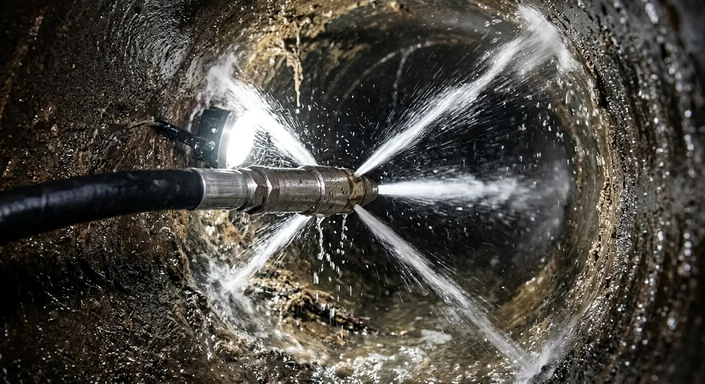 High-pressure hydro jetting nozzle cleaning sewer pipe for Trenchless Sewer Repair in Lititz
